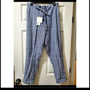Pinstriped Blue and White Pants BEACH LUNCH LOUNGE SIZE 12 (Made With Linen)